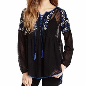 NWOT Free People Sheer Embroidered Boho Tunic Top